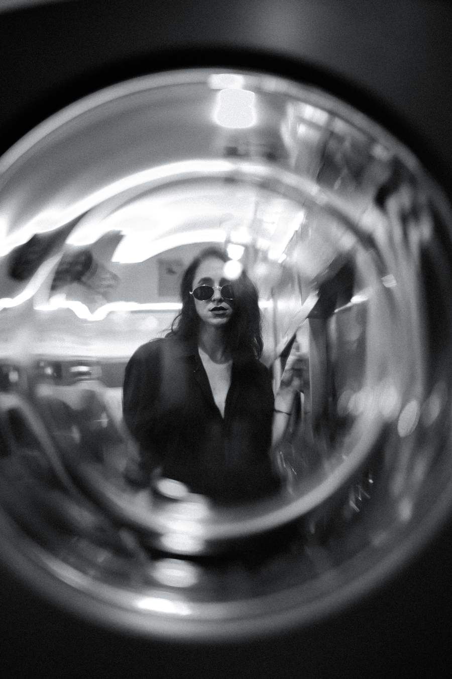 Black and white, seen through a curved glass lens